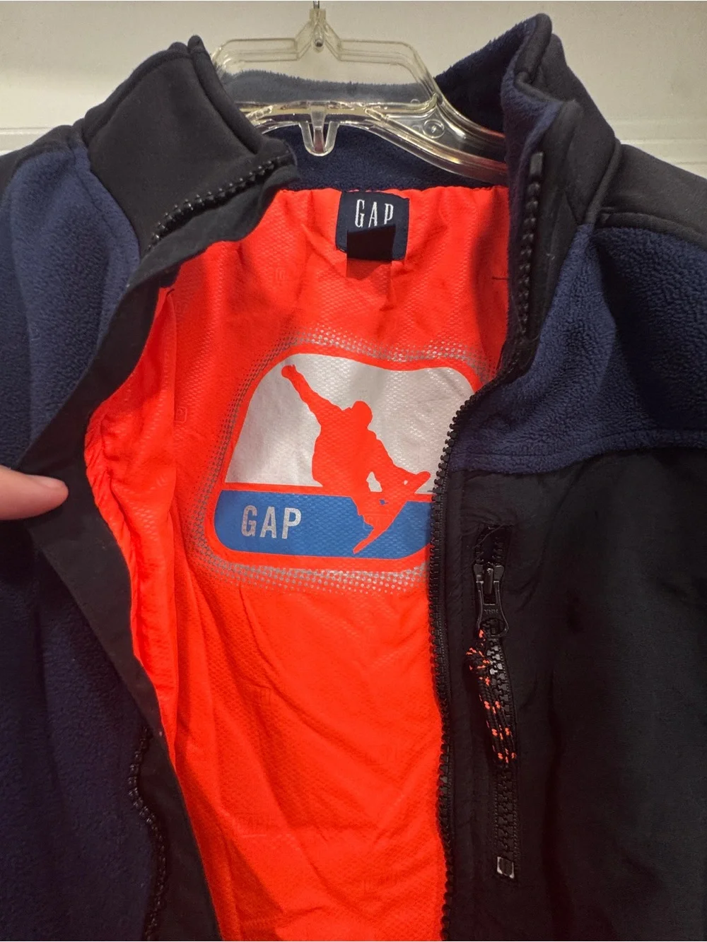GAP Navy Fleece Jacket with Orange Accents; Colorblock Utility Snowboard icon